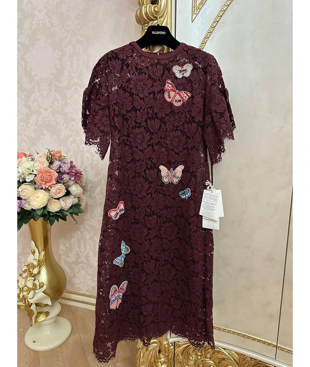 VALENTINO Бордовое кружевное коктейльное платье, фото 2