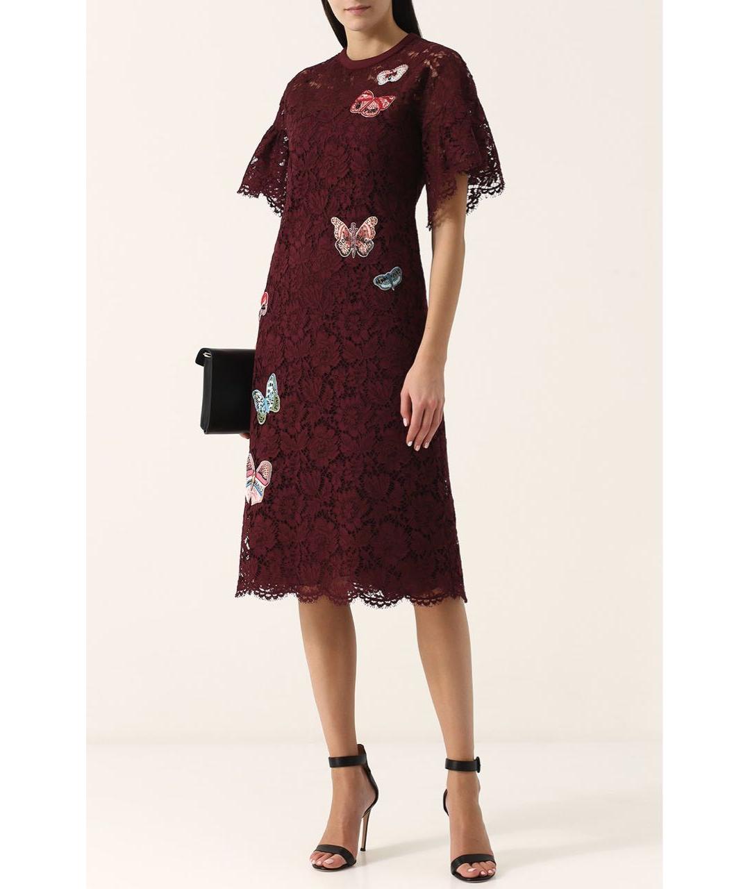 VALENTINO Бордовое кружевное коктейльное платье, фото 4