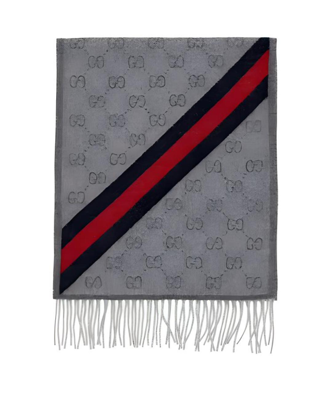GUCCI Серый шерстяной шарф, фото 3