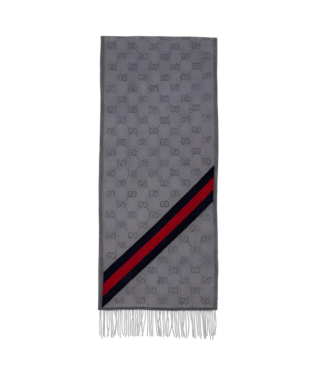 GUCCI Серый шерстяной шарф, фото 1