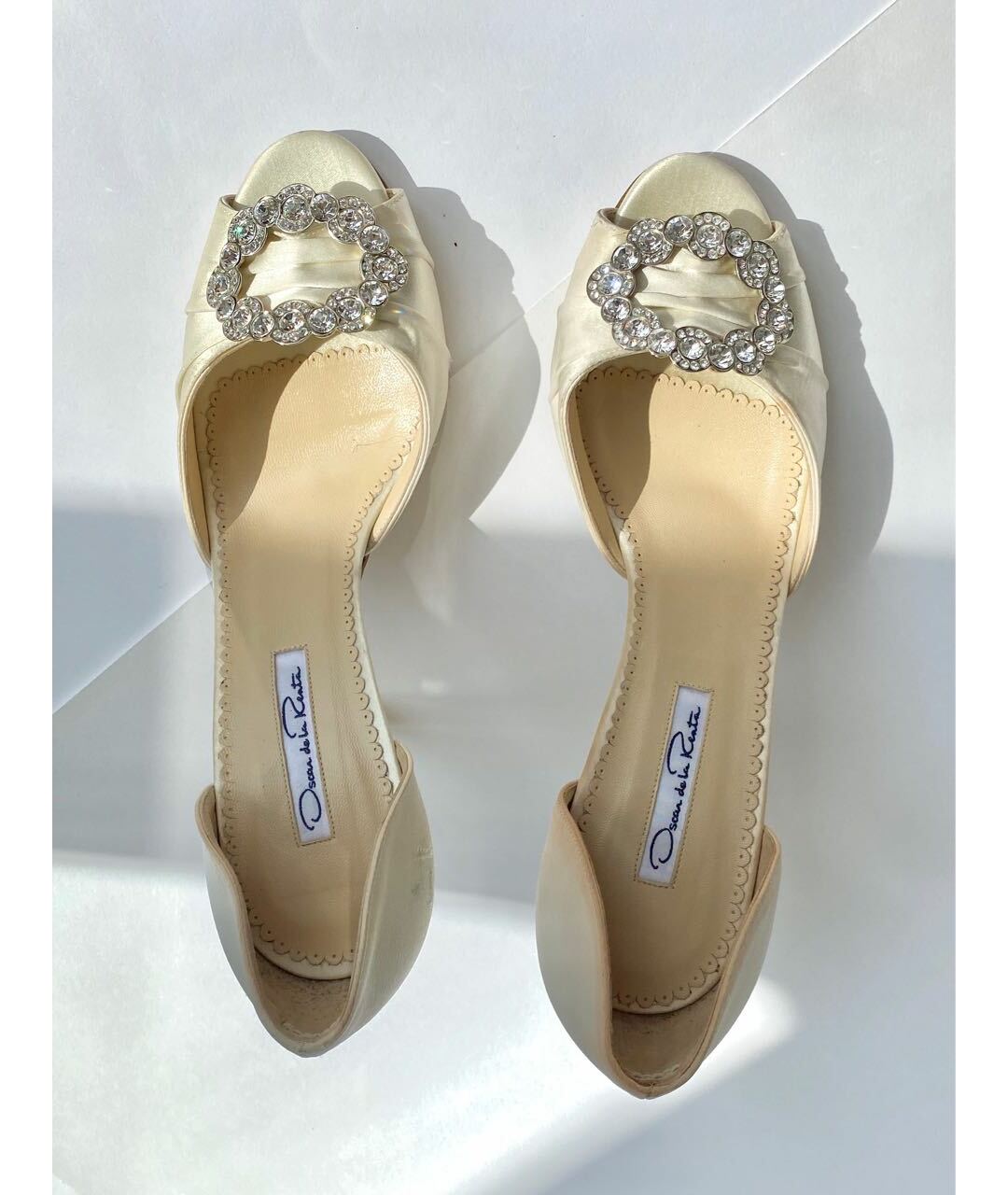OSCAR DE LA RENTA Белые кожаные свадебные туфли на высоком каблуке, фото 3