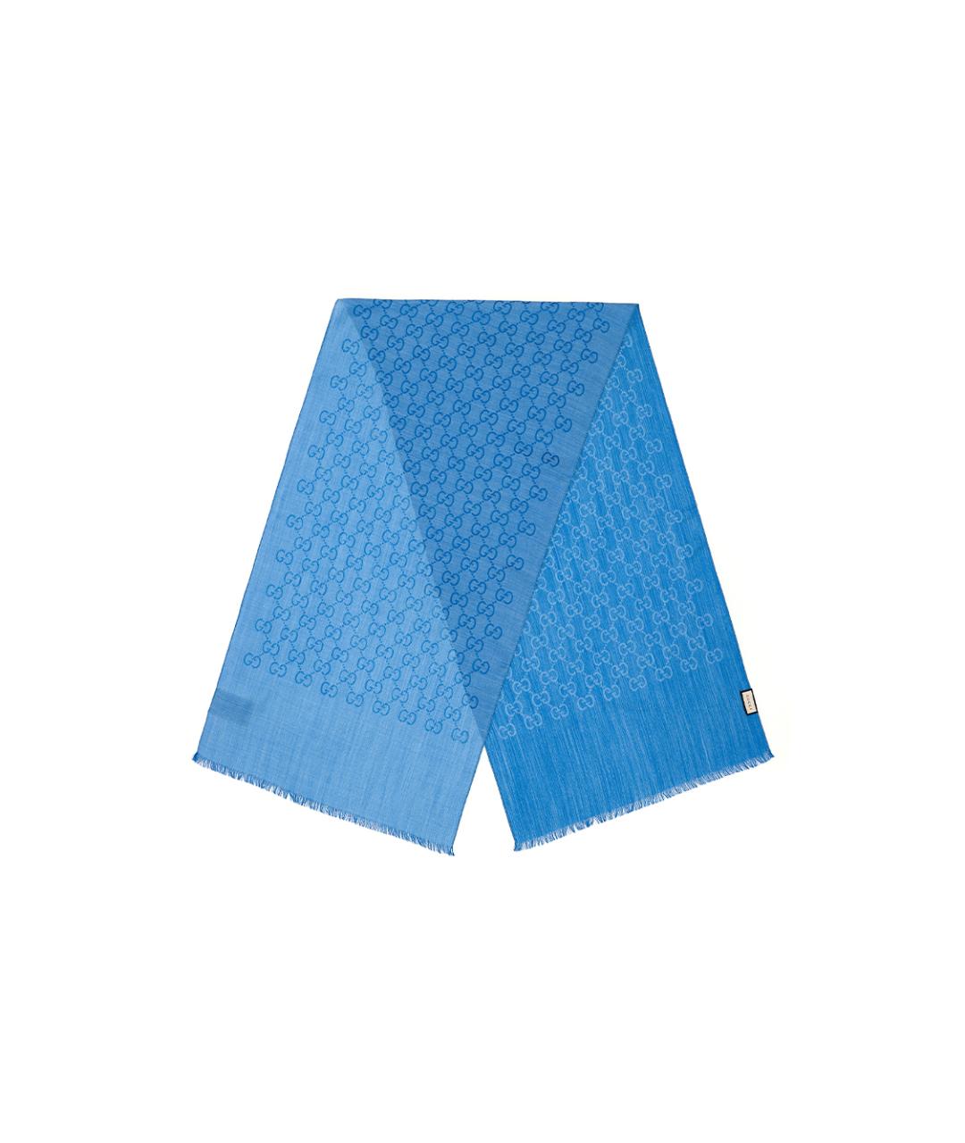 GUCCI Синий шерстяной шарф, фото 2