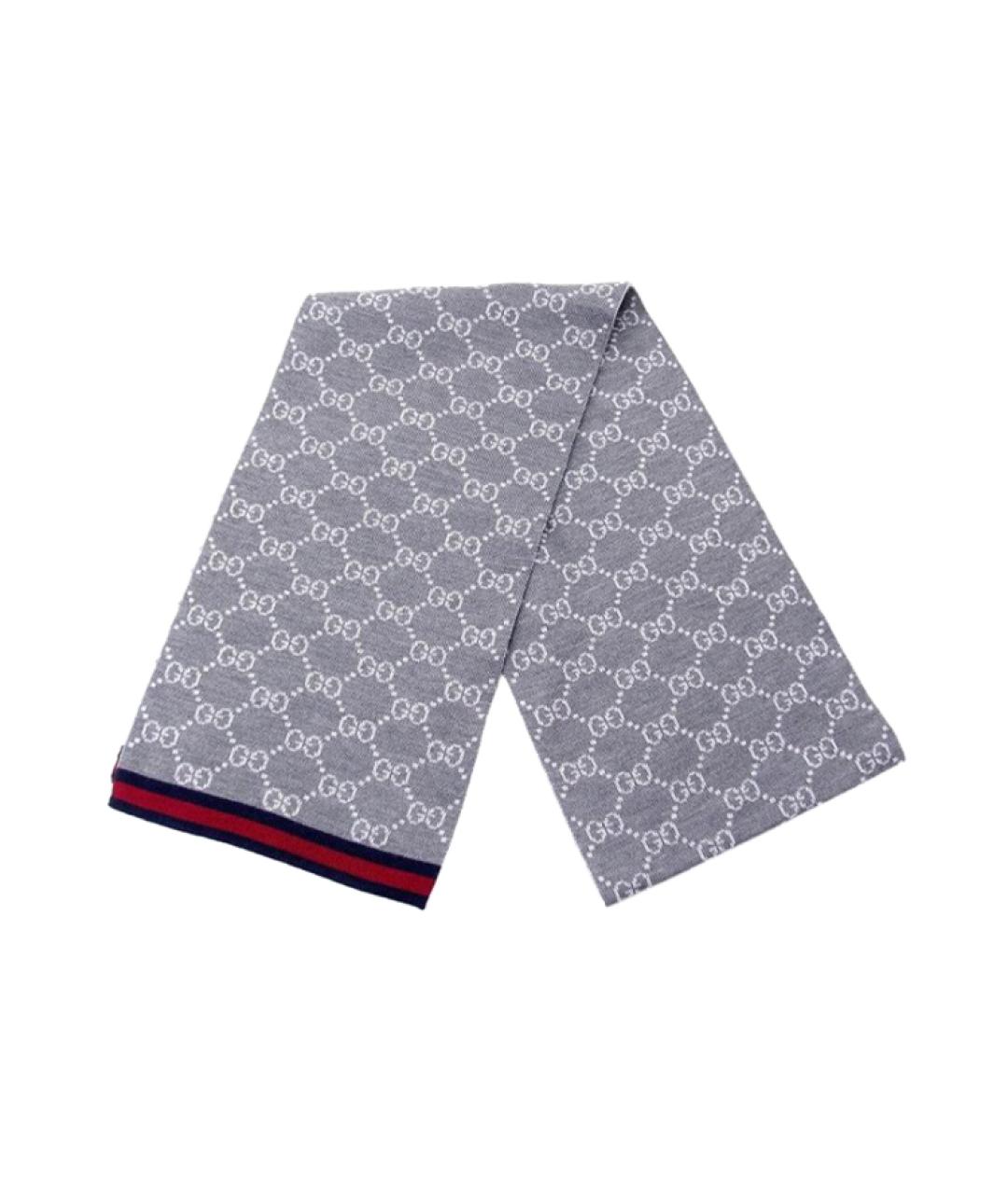 GUCCI Серый шерстяной шарф, фото 1