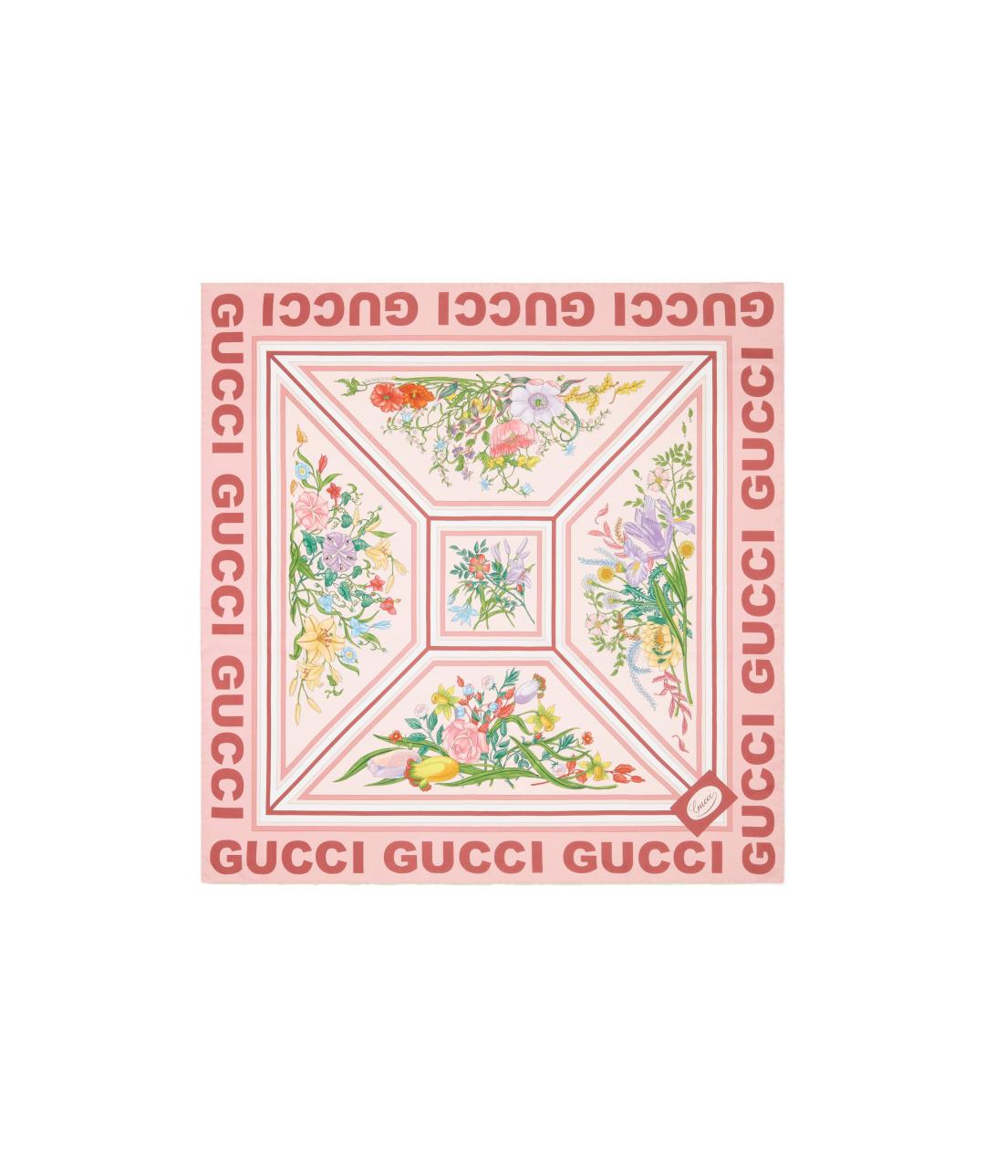 GUCCI Розовый шелковый шарф, фото 1
