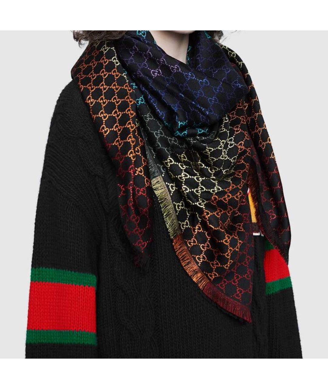 GUCCI Черный кашемировый шарф, фото 3