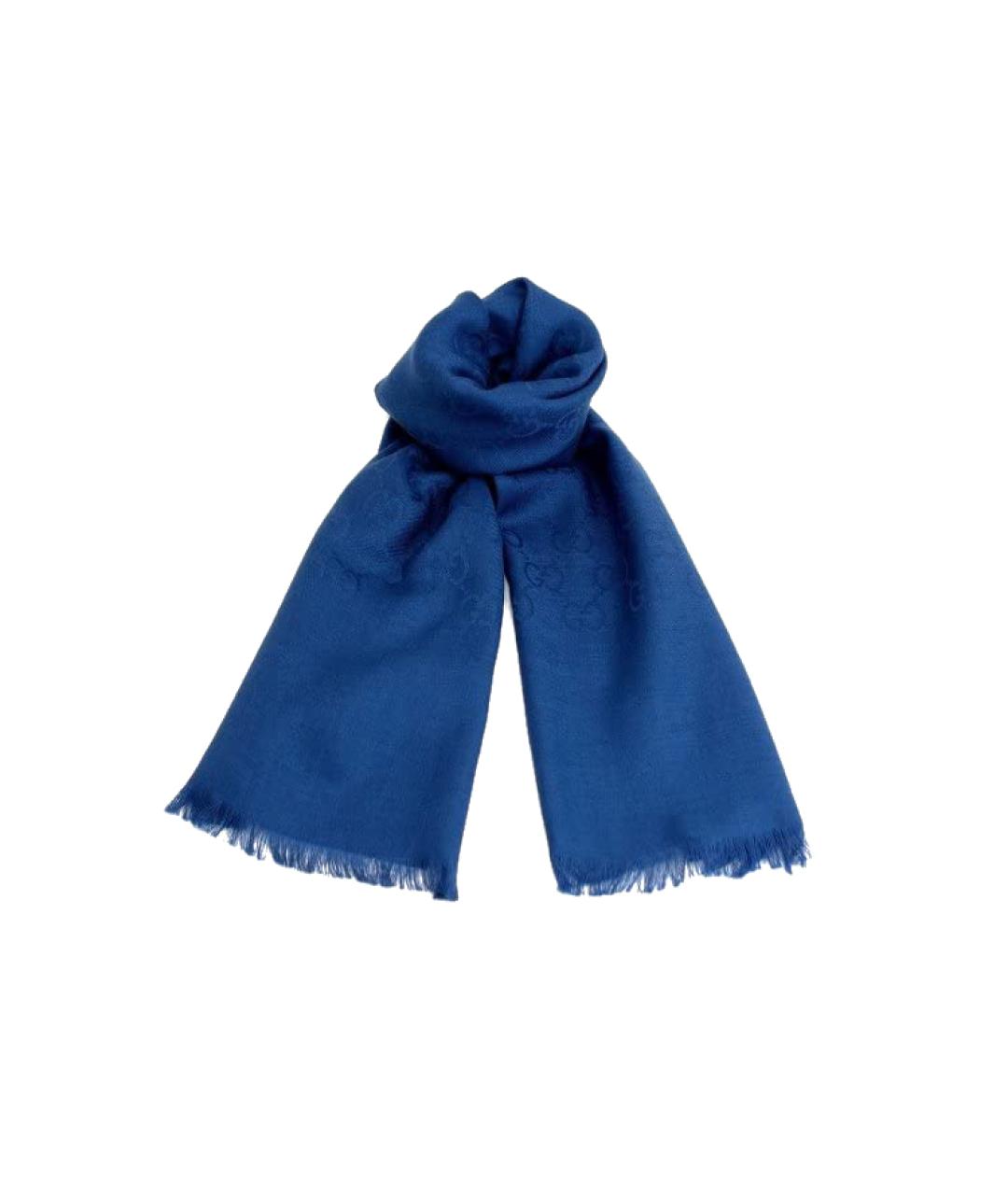 GUCCI Синий шерстяной шарф, фото 1