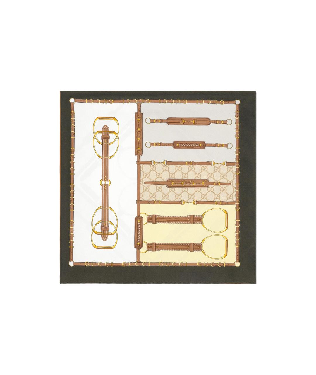 GUCCI Коричневый шелковый шарф, фото 2