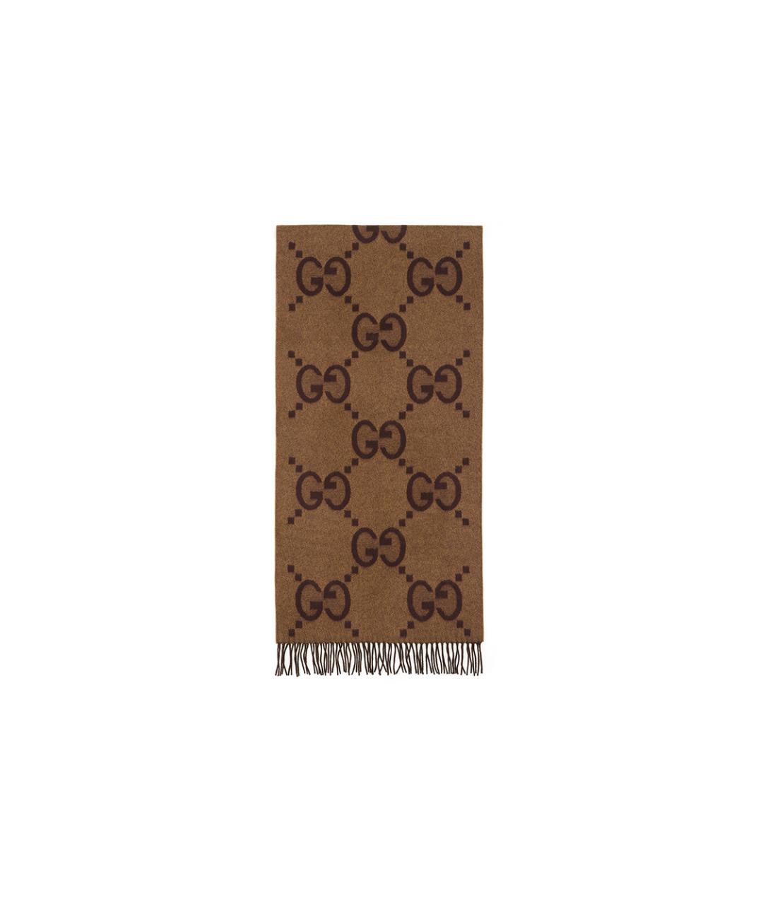 GUCCI Коричневый кашемировый шарф, фото 1