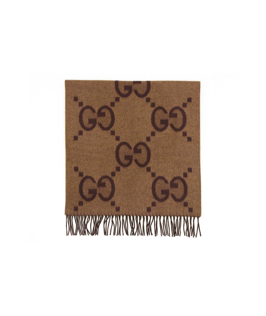 GUCCI Коричневый кашемировый шарф, фото 3