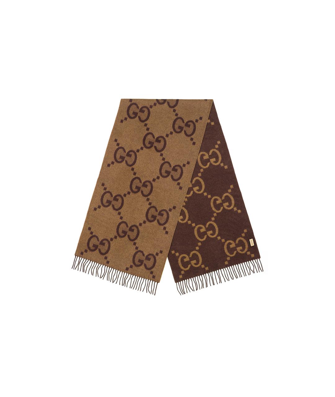 GUCCI Коричневый кашемировый шарф, фото 2