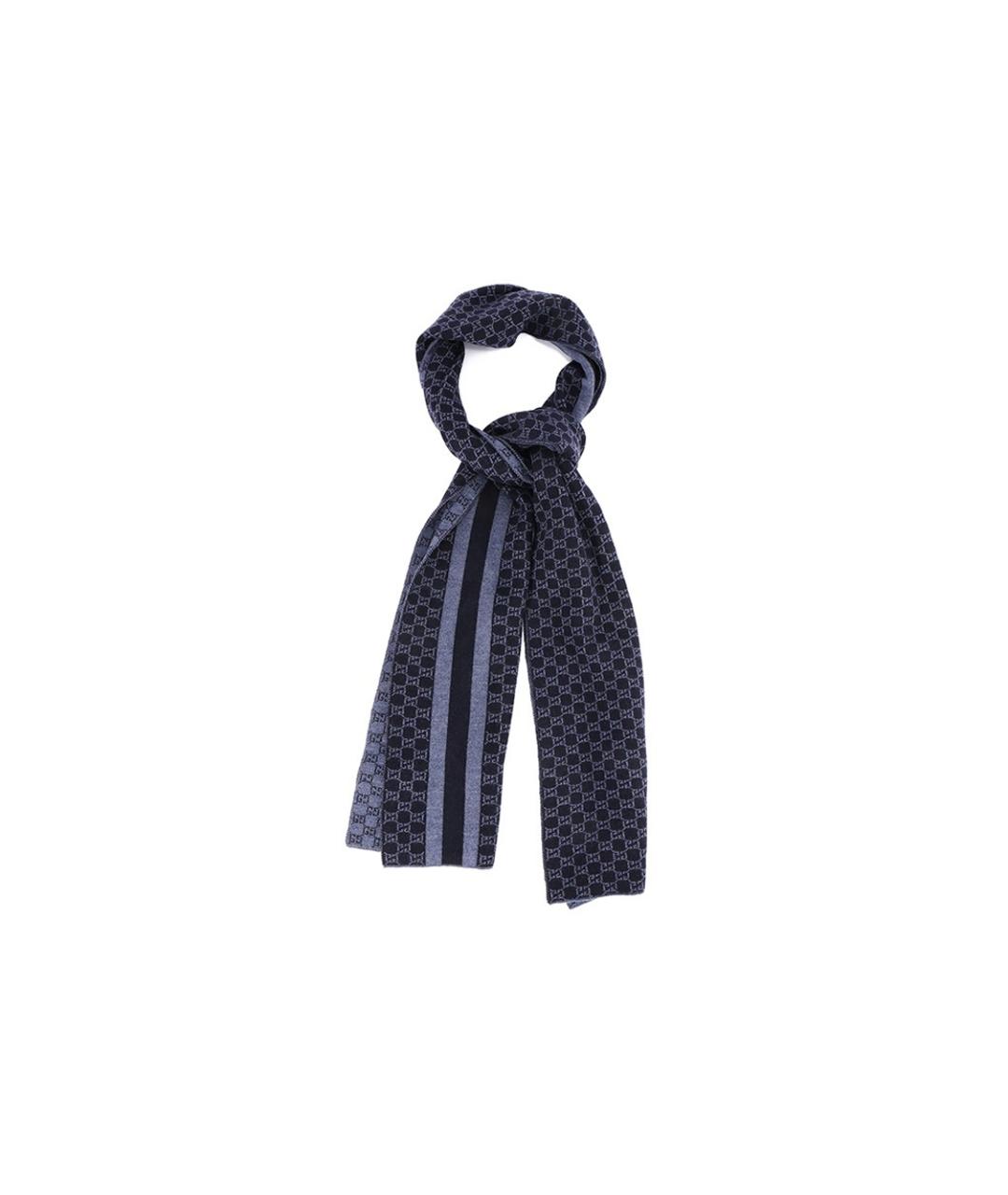 GUCCI Темно-синий шерстяной шарф, фото 1