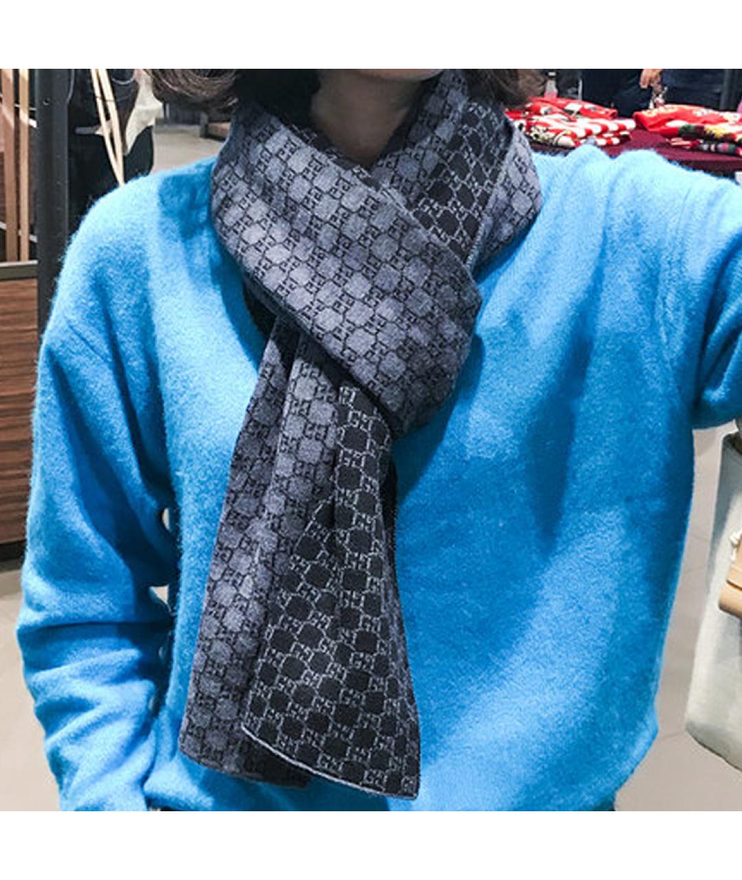 GUCCI Темно-синий шерстяной шарф, фото 5