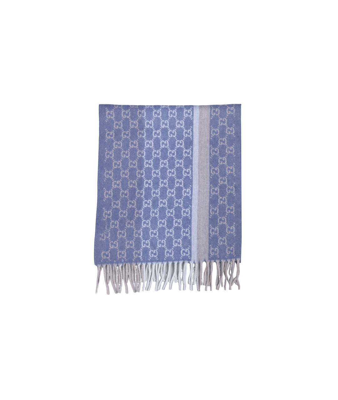 GUCCI Голубой шерстяной шарф, фото 2