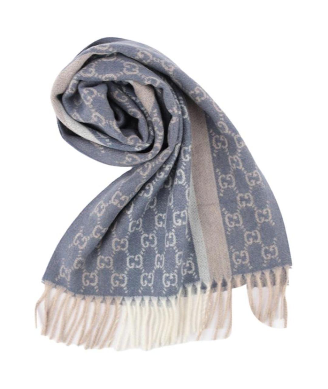 GUCCI Голубой шерстяной шарф, фото 4