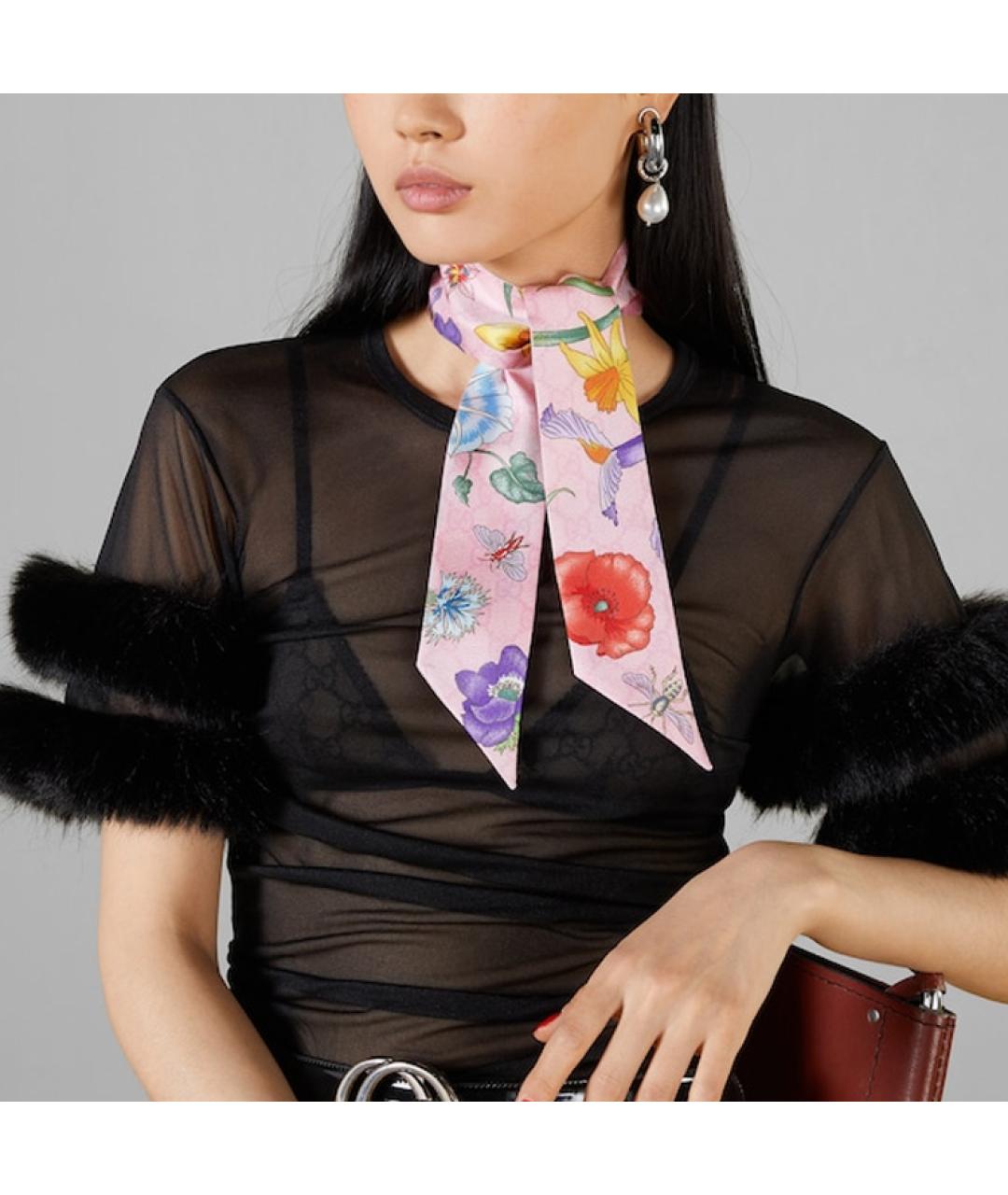 GUCCI Розовый шелковый шарф, фото 3