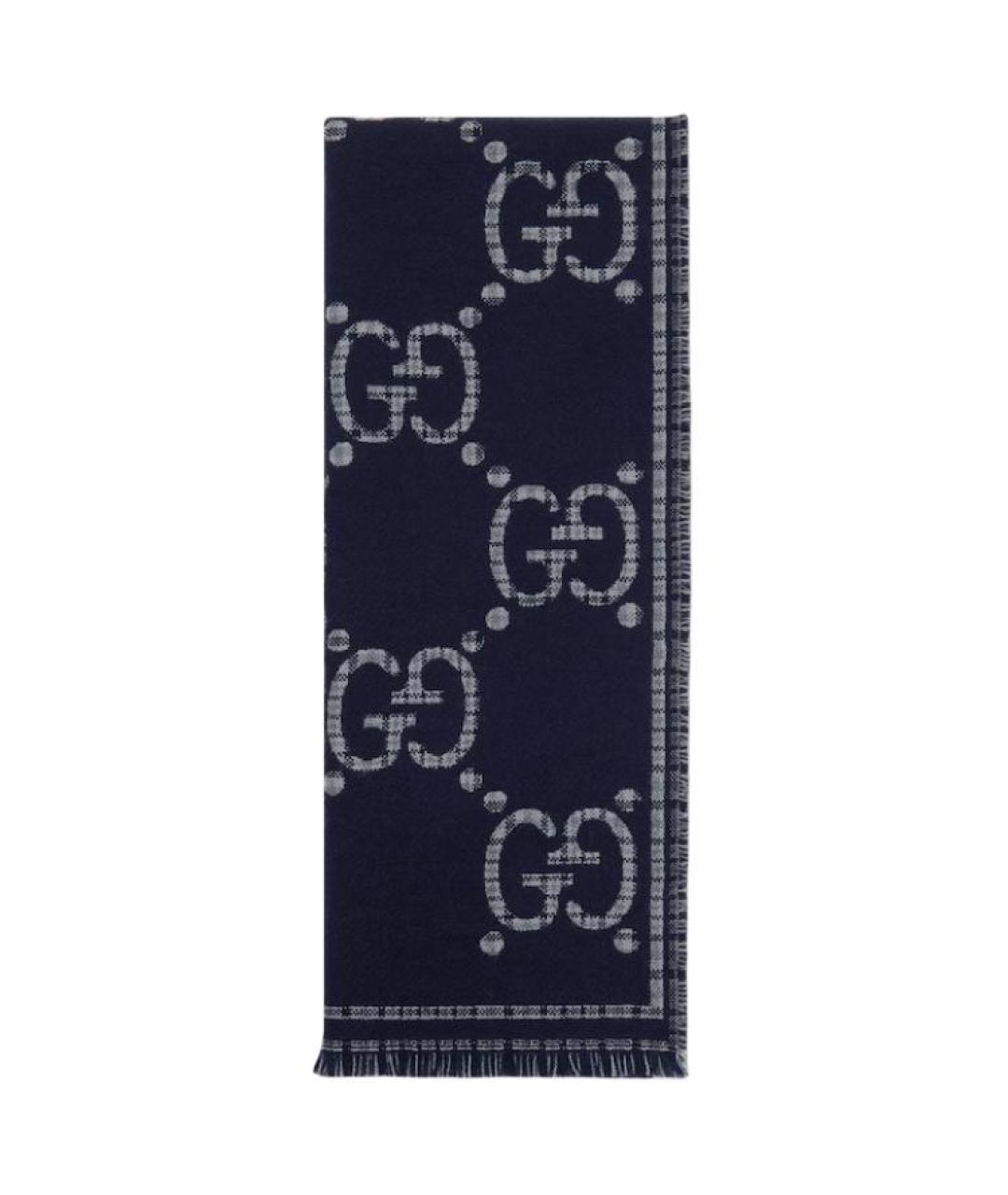 GUCCI Темно-синий шерстяной шарф, фото 2