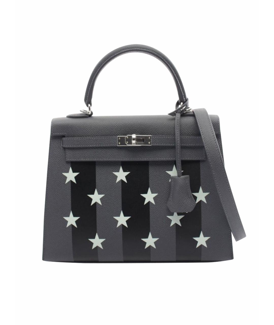 HERMES Серая кожаная сумка с короткими ручками, фото 1