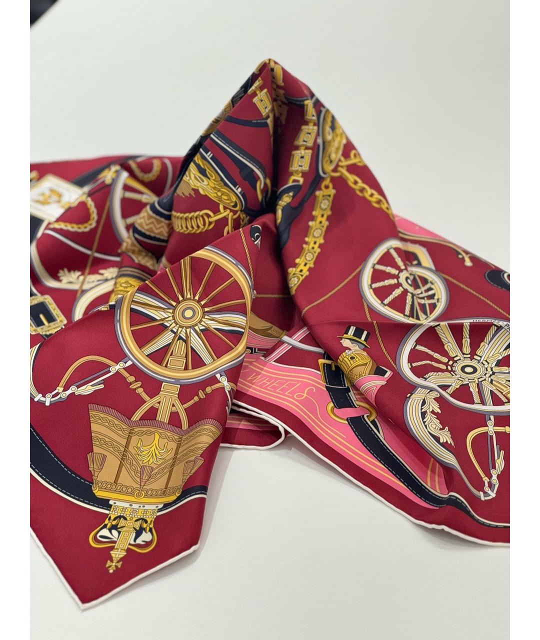 HERMES Бордовый шелковый платок, фото 3