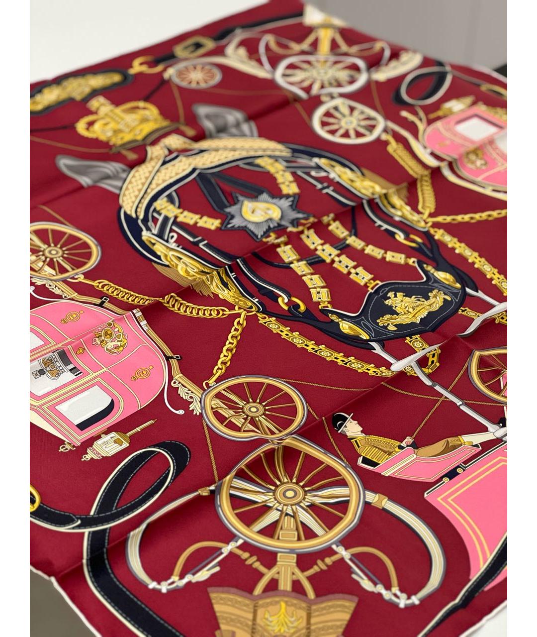 HERMES Бордовый шелковый платок, фото 4