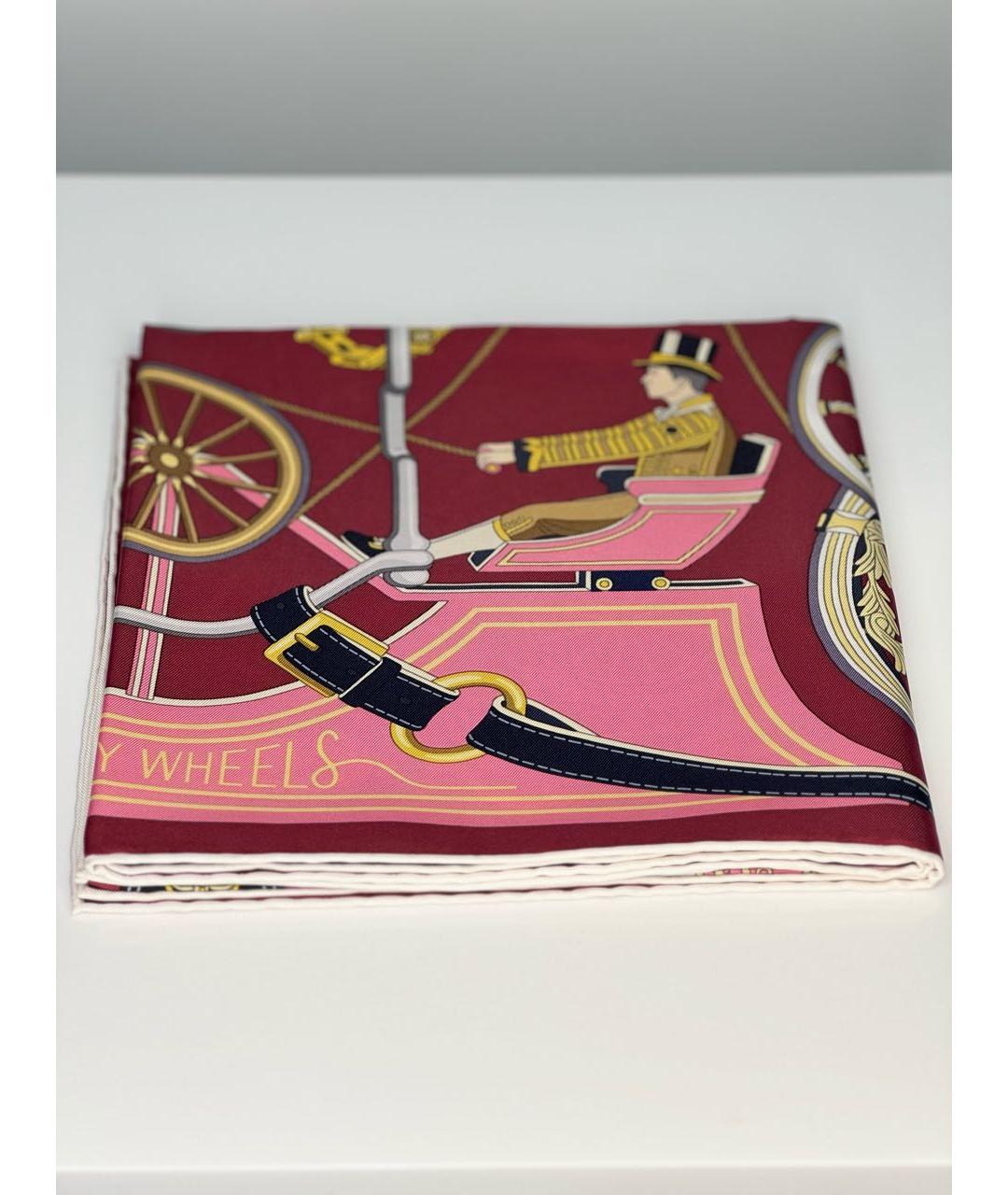 HERMES Бордовый шелковый платок, фото 5