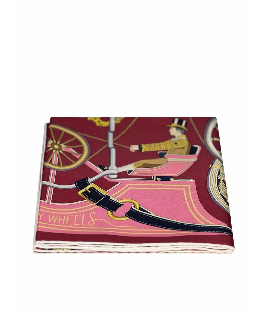 HERMES Бордовый шелковый платок, фото 1