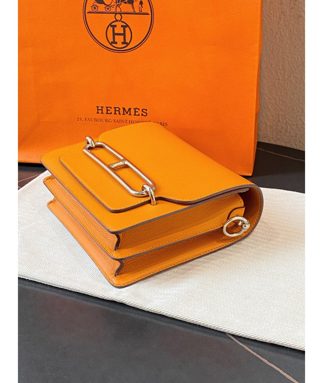 HERMES Оранжевая кожаная сумка через плечо, фото 5