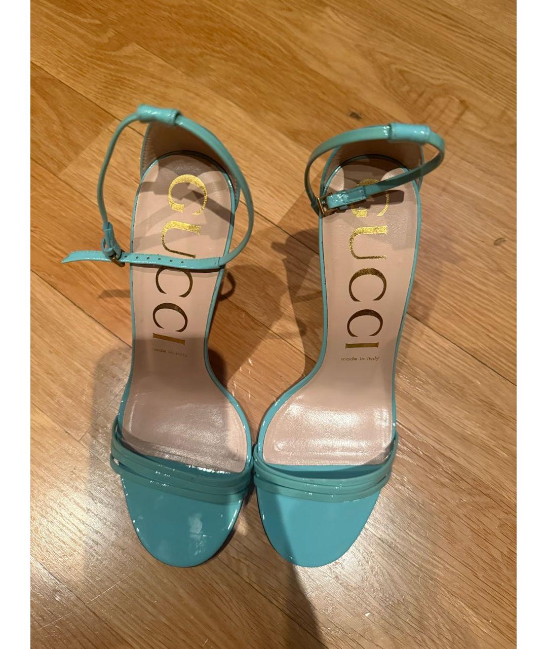 GUCCI Бирюзовые босоножки из лакированной кожи, фото 3