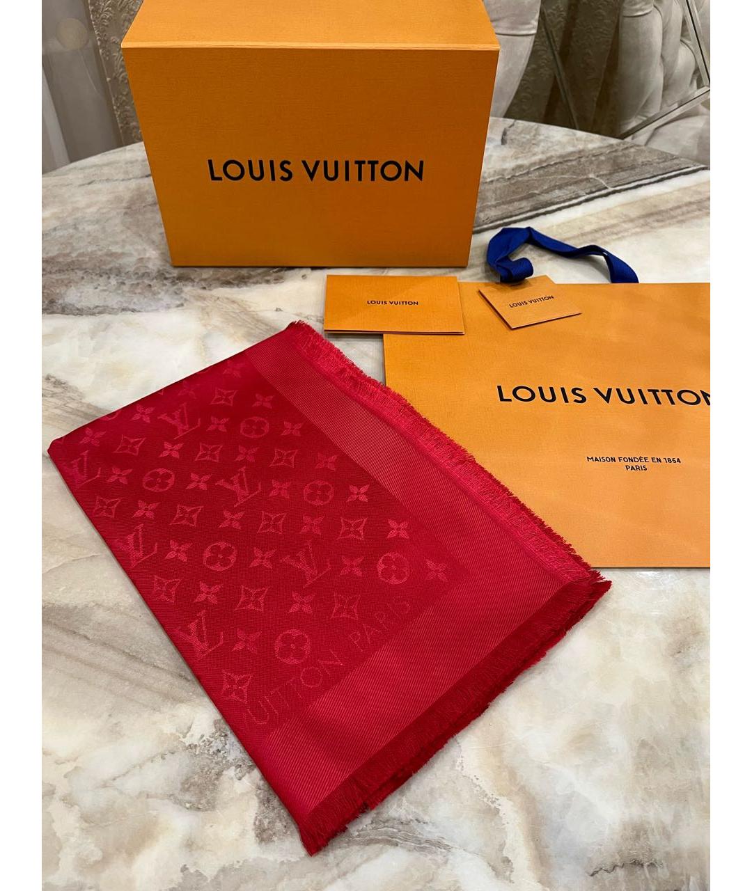 LOUIS VUITTON Красный шерстяной шарф, фото 5