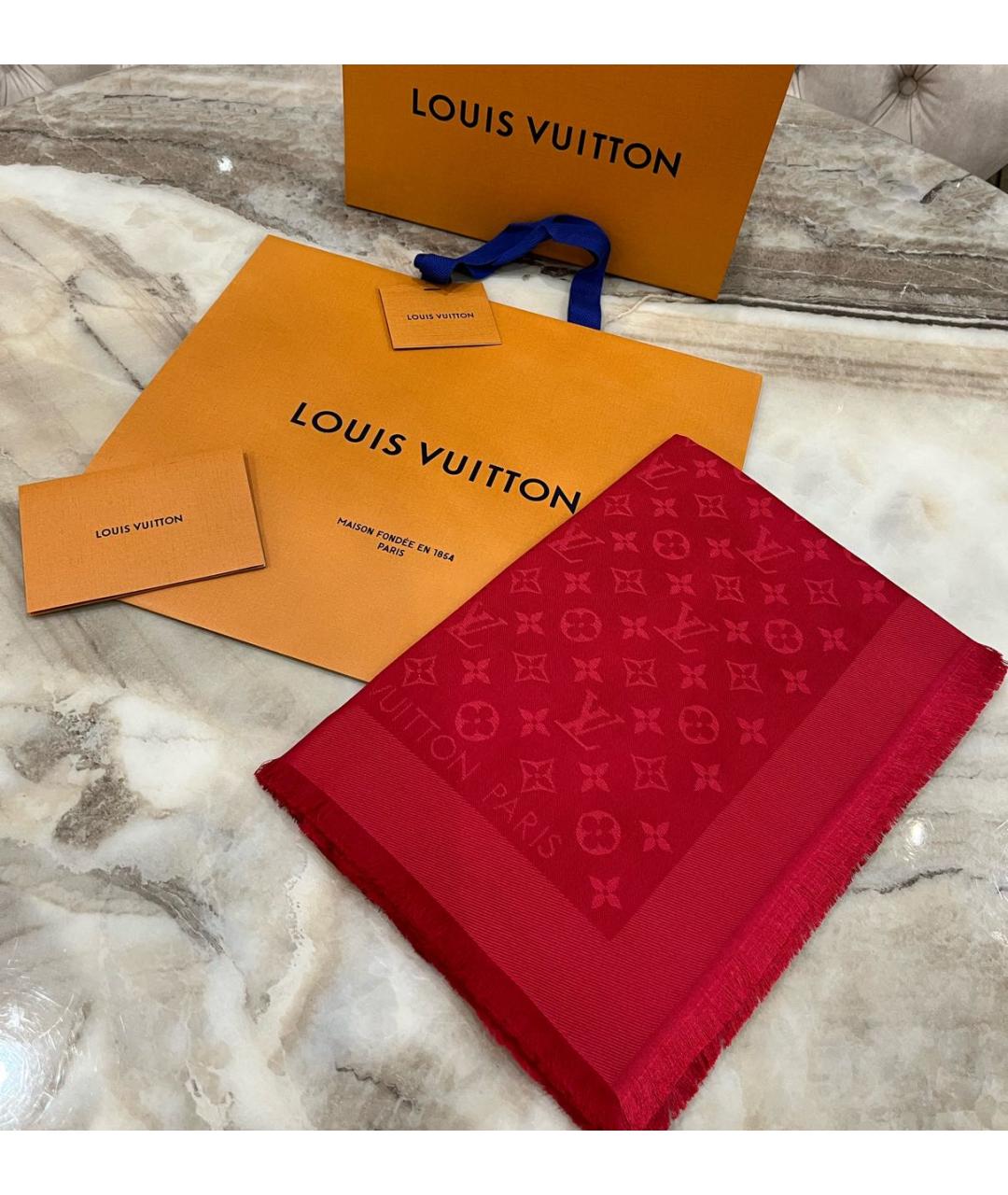 LOUIS VUITTON Красный шерстяной шарф, фото 2