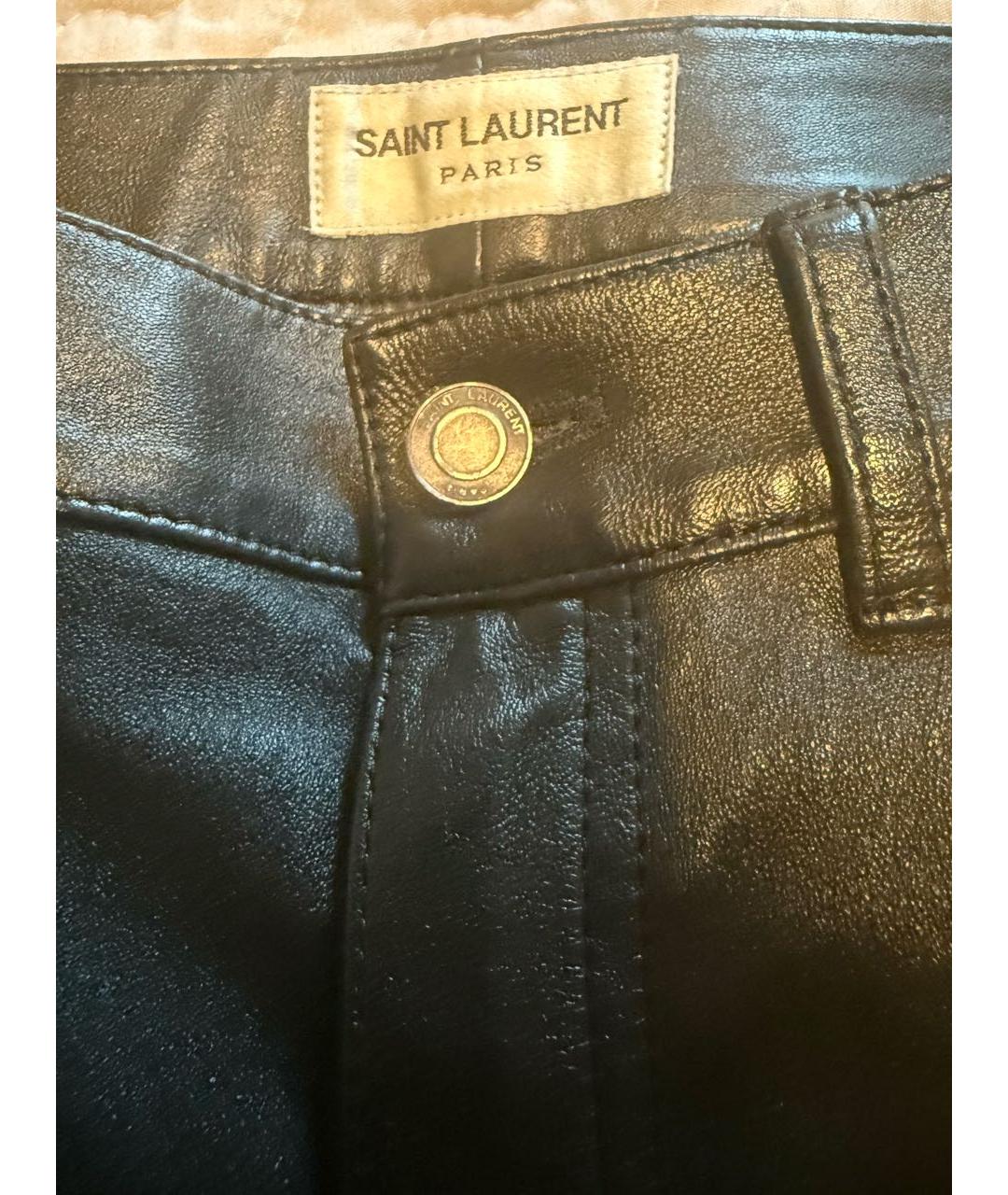 SAINT LAURENT Черные кожаные брюки узкие, фото 4