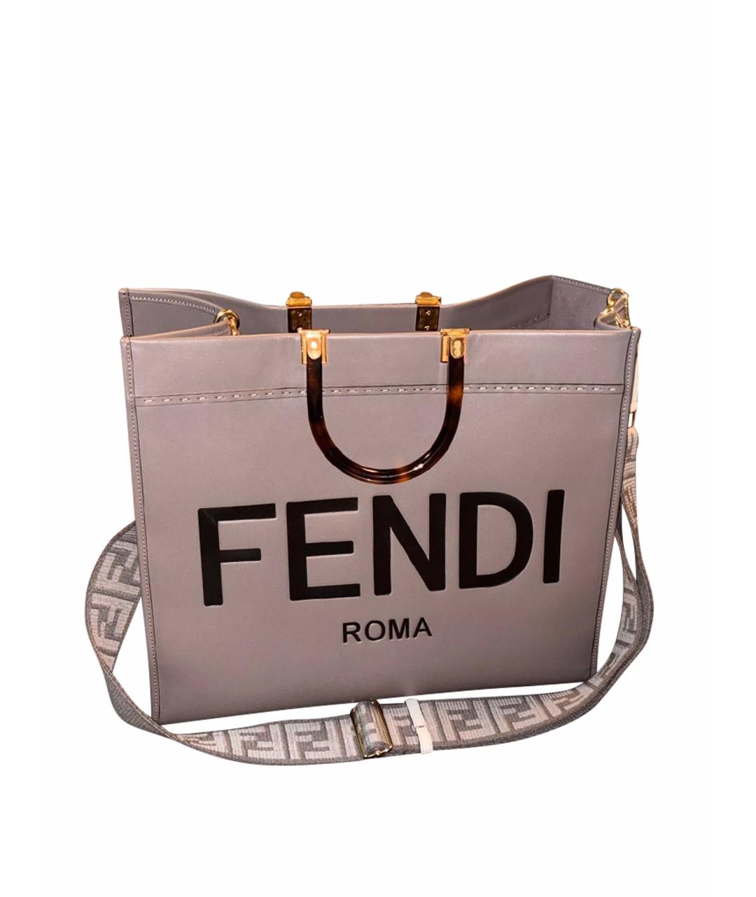 FENDI Серая кожаная сумка тоут, фото 1