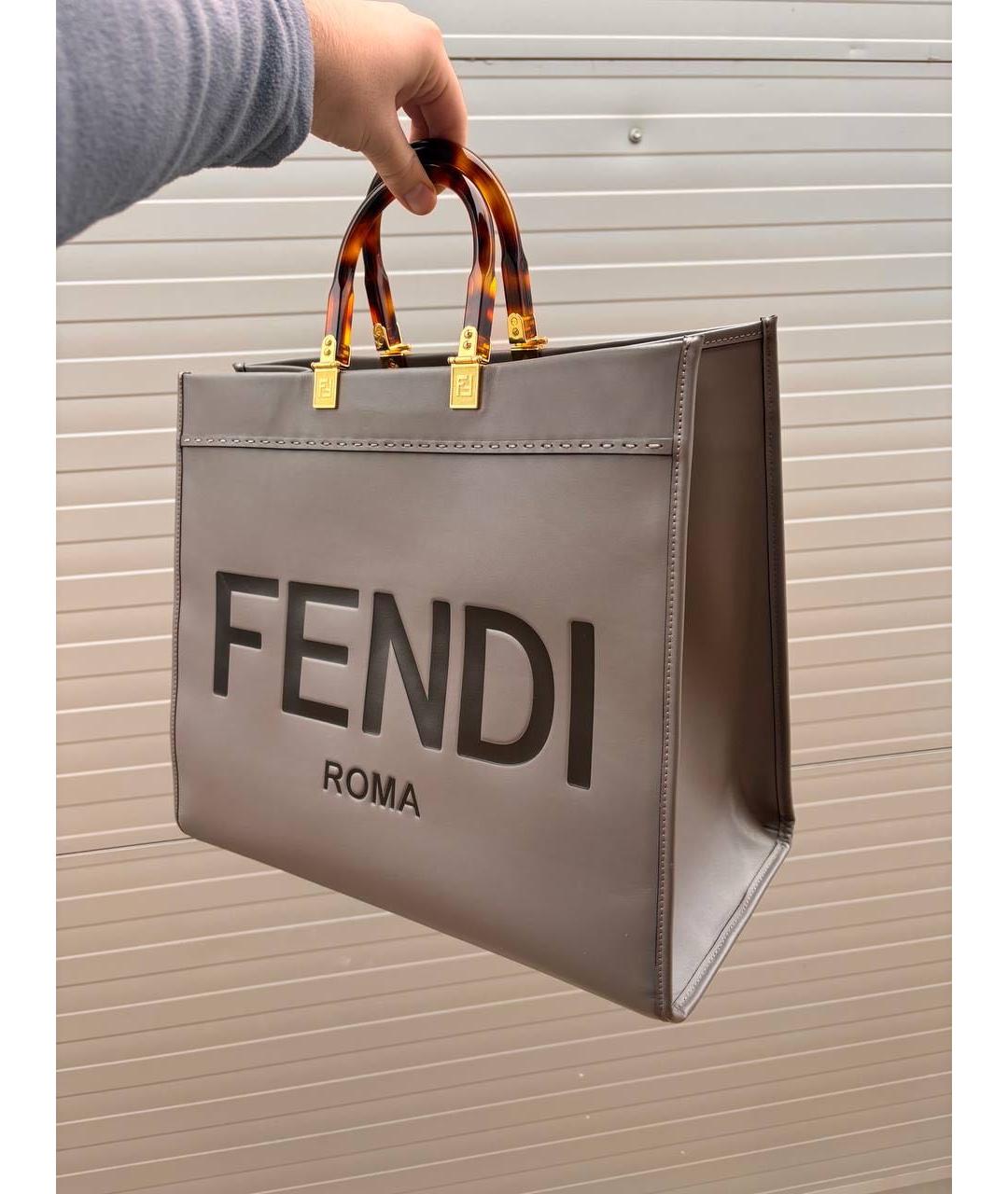 FENDI Серая кожаная сумка тоут, фото 2