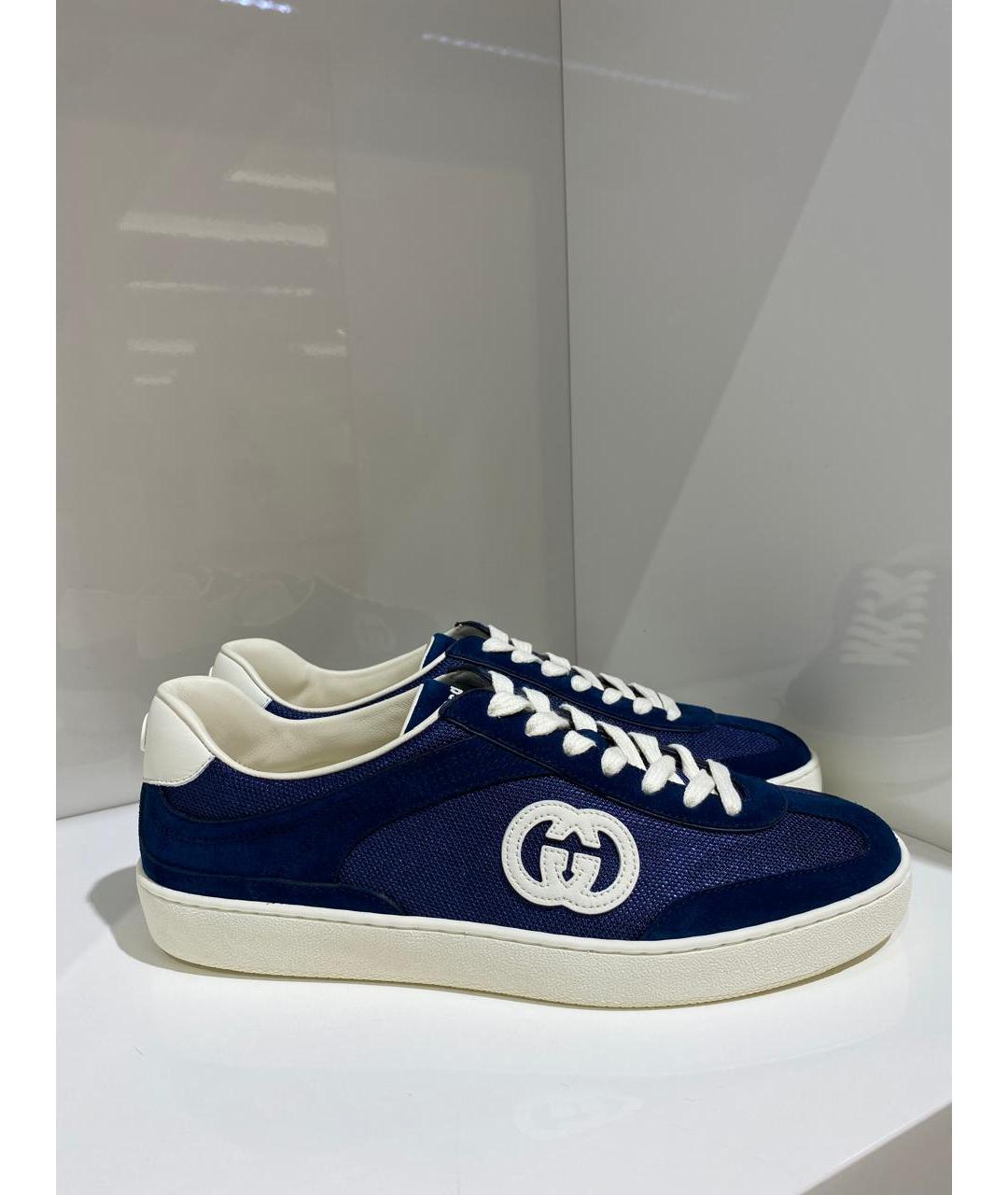 GUCCI Темно-синие замшевые низкие кроссовки / кеды, фото 2