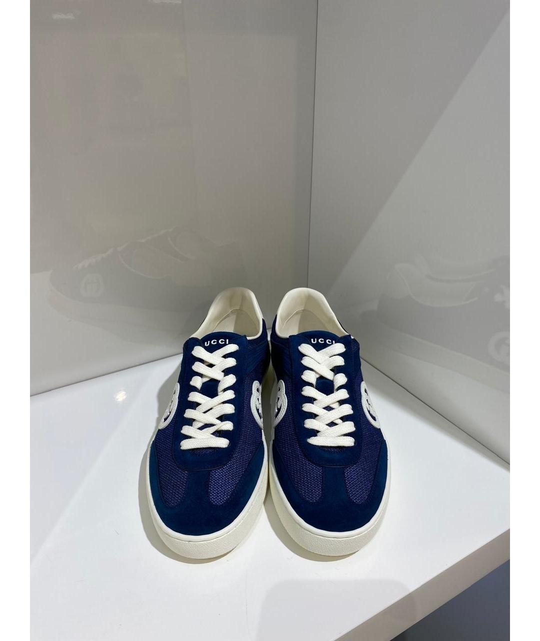 GUCCI Темно-синие замшевые низкие кроссовки / кеды, фото 3