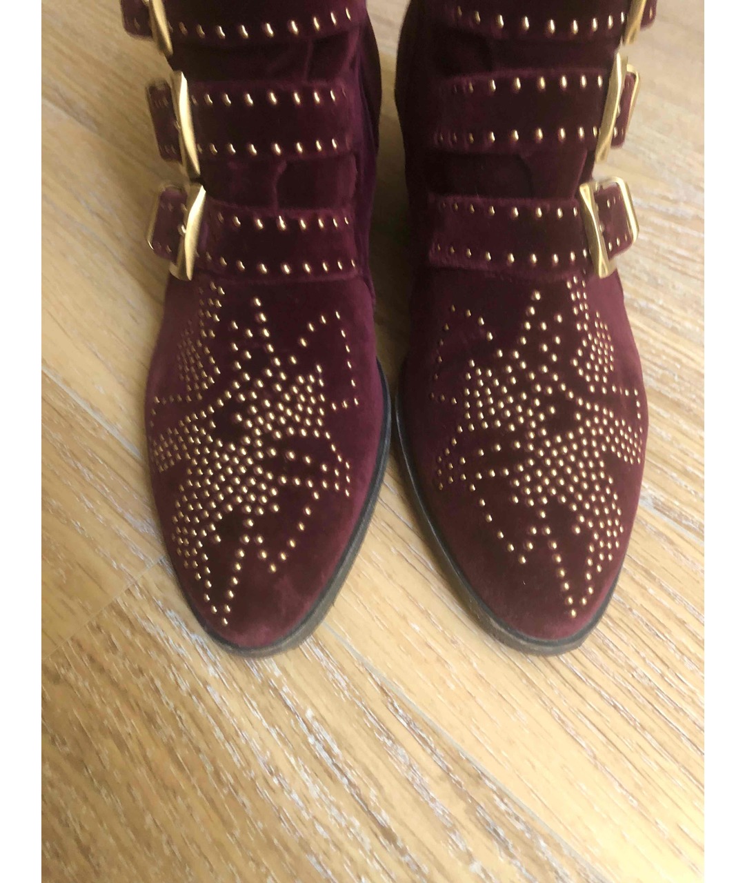 CHLOE Бордовые бархатные ботинки, фото 3