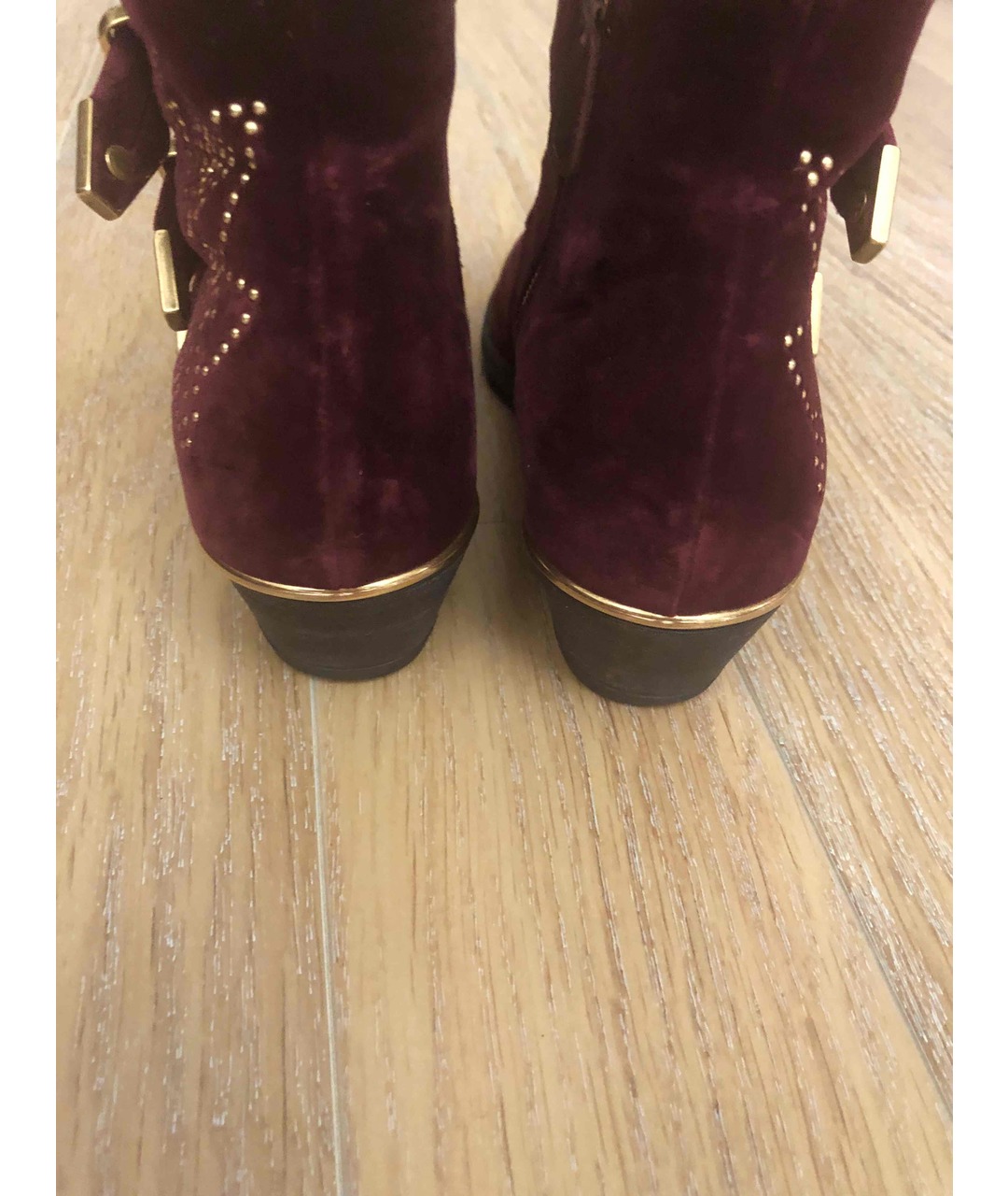 CHLOE Бордовые бархатные ботинки, фото 4