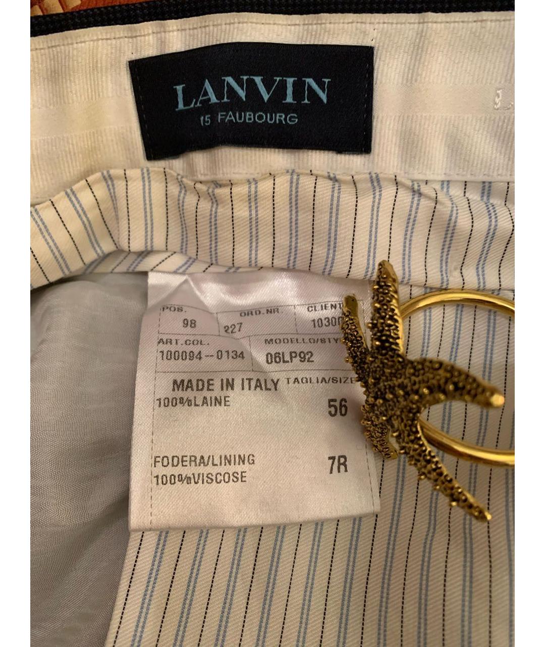 LANVIN Темно-синие шерстяные классические брюки, фото 3