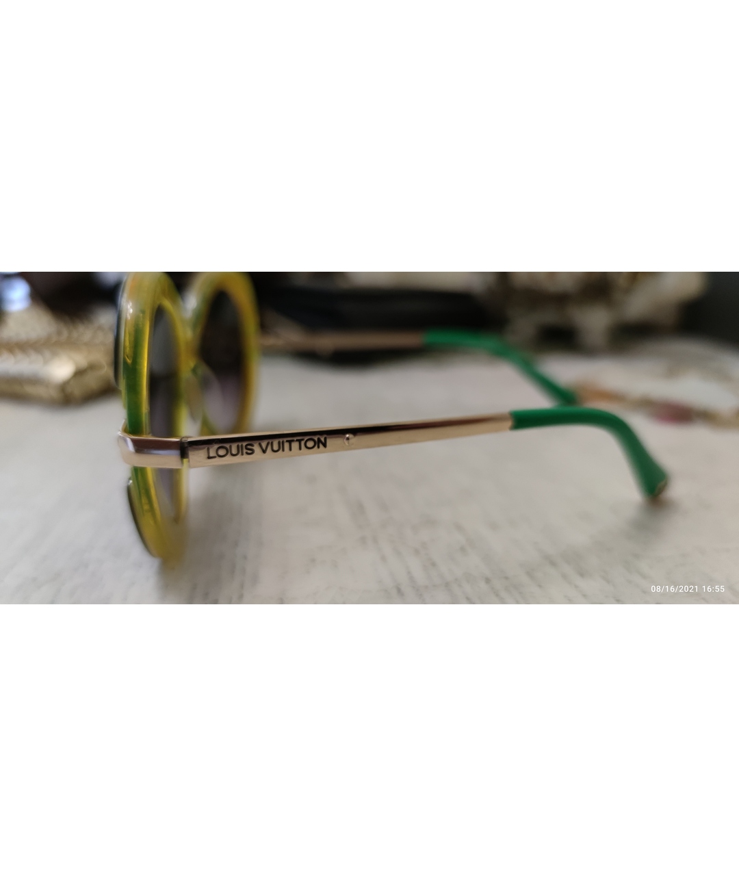 LOUIS VUITTON Зеленые пластиковые солнцезащитные очки, фото 3