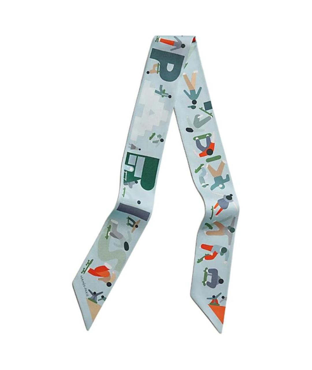 HERMES Голубой шелковый шарф, фото 1