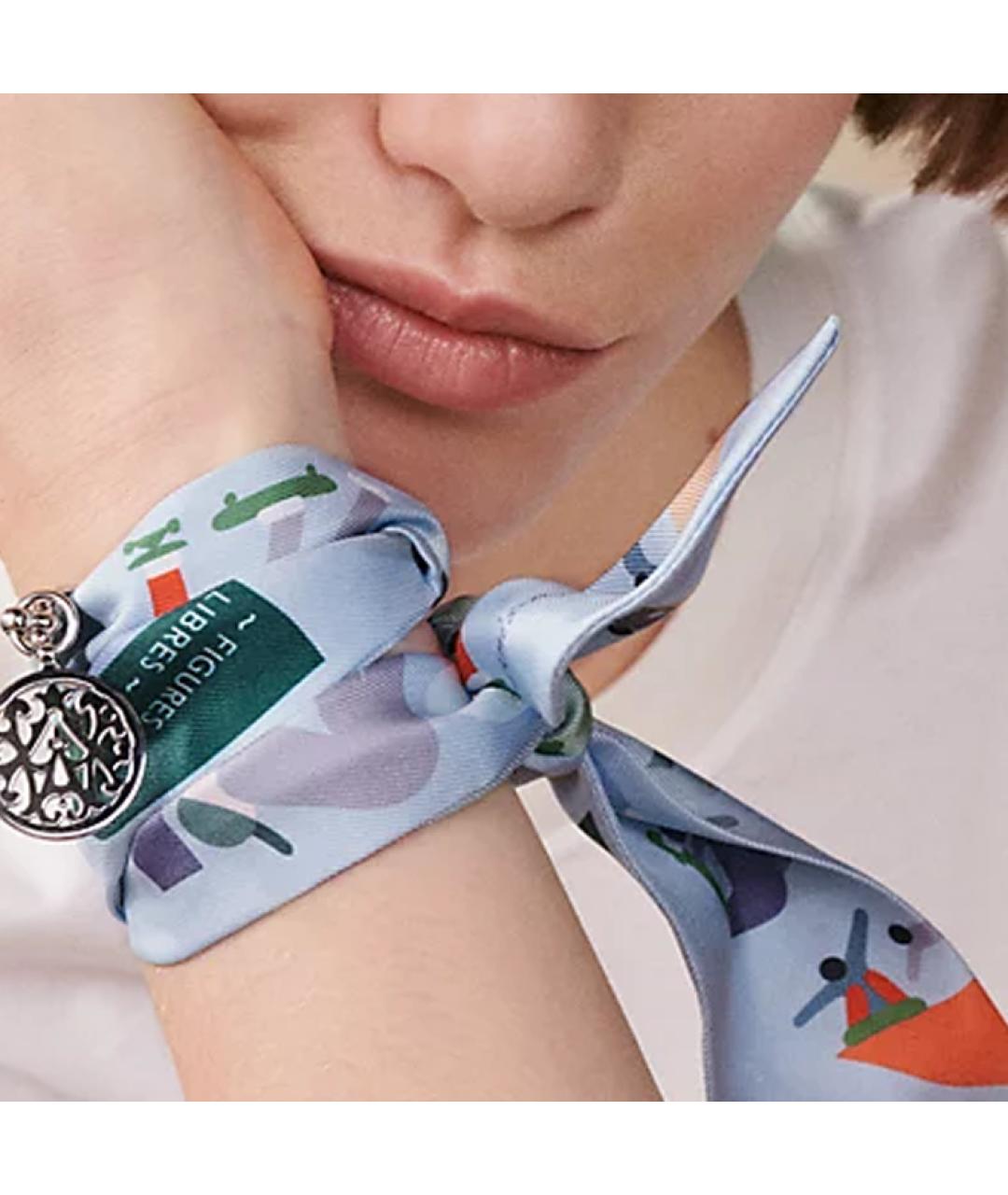 HERMES Голубой шелковый шарф, фото 2