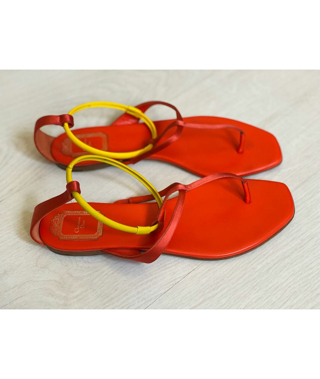 CHRISTIAN DIOR PRE-OWNED Оранжевое текстильные сандалии, фото 3