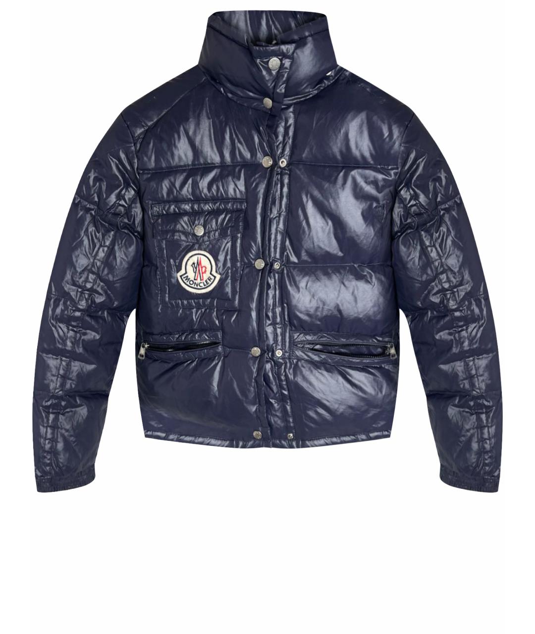 MONCLER Темно-синий полиэстеровый пуховик, фото 1