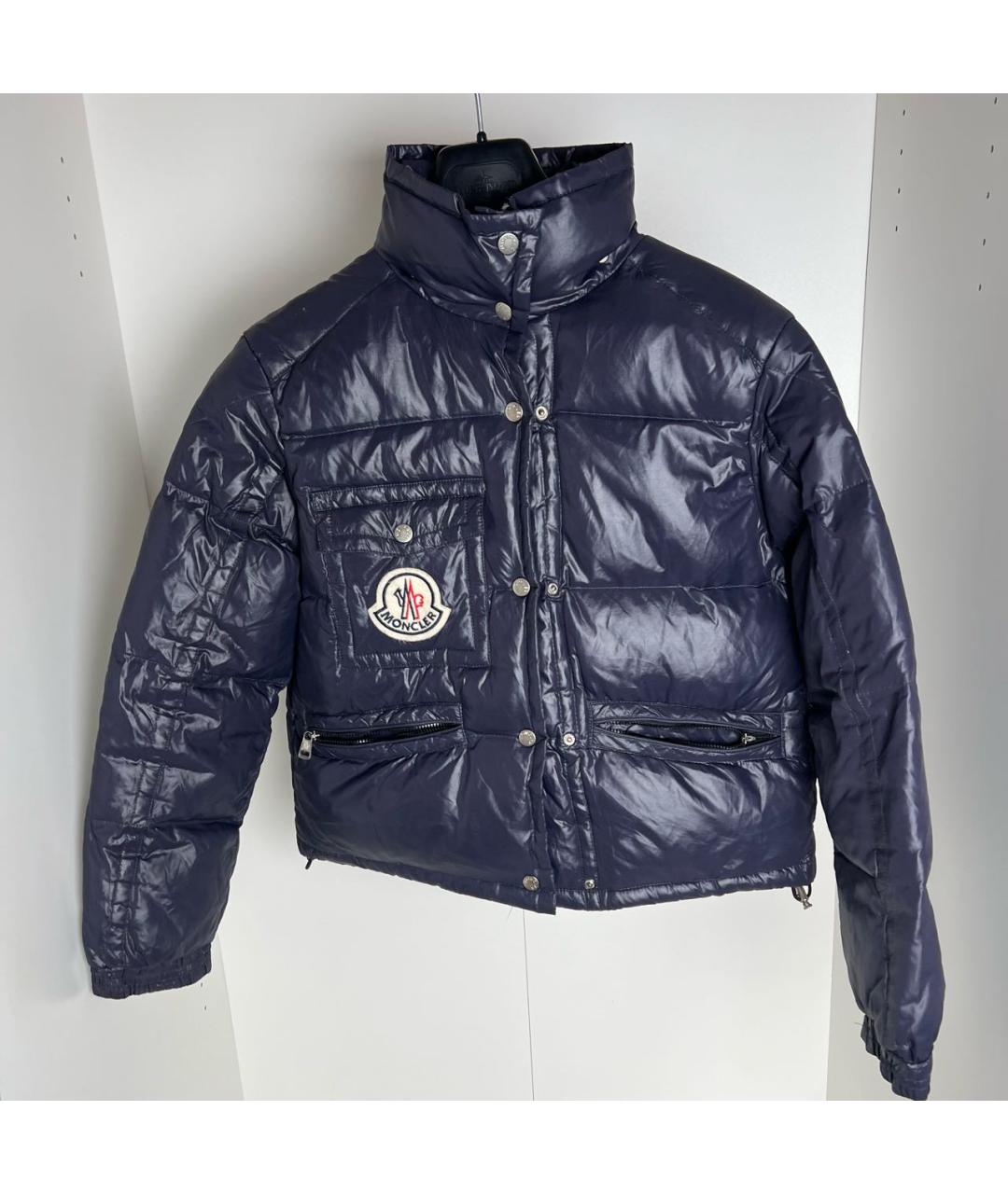 MONCLER Темно-синий полиэстеровый пуховик, фото 5