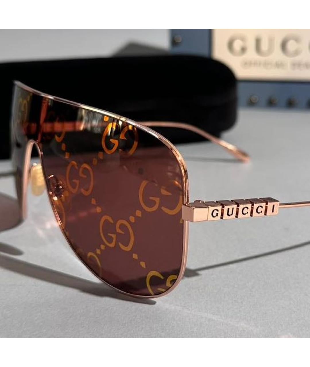 GUCCI Бордовые металлические солнцезащитные очки, фото 3