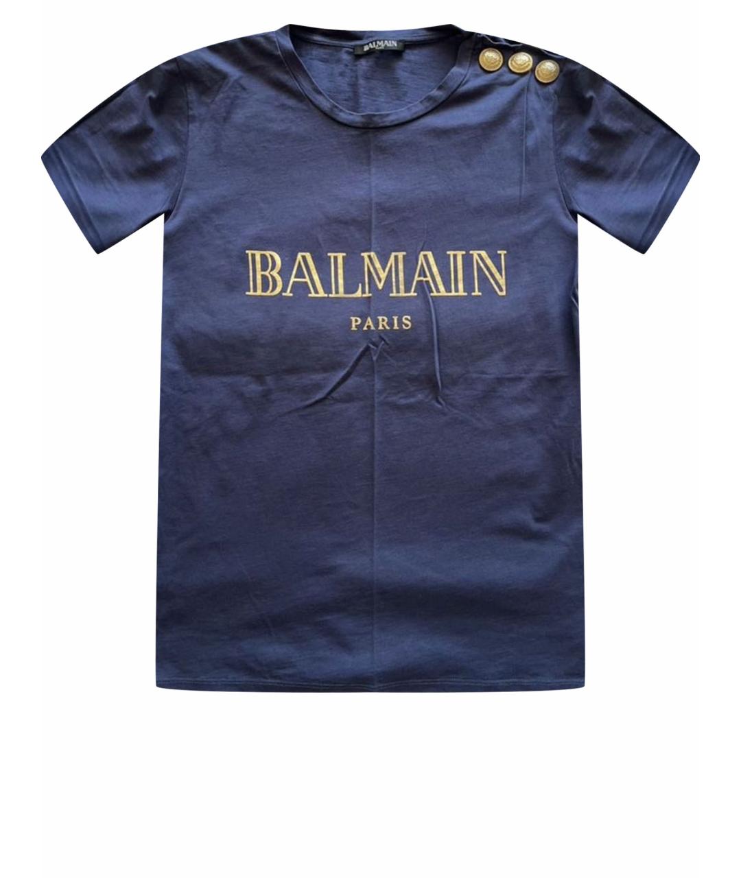 BALMAIN Темно-синяя хлопковая футболка, фото 1