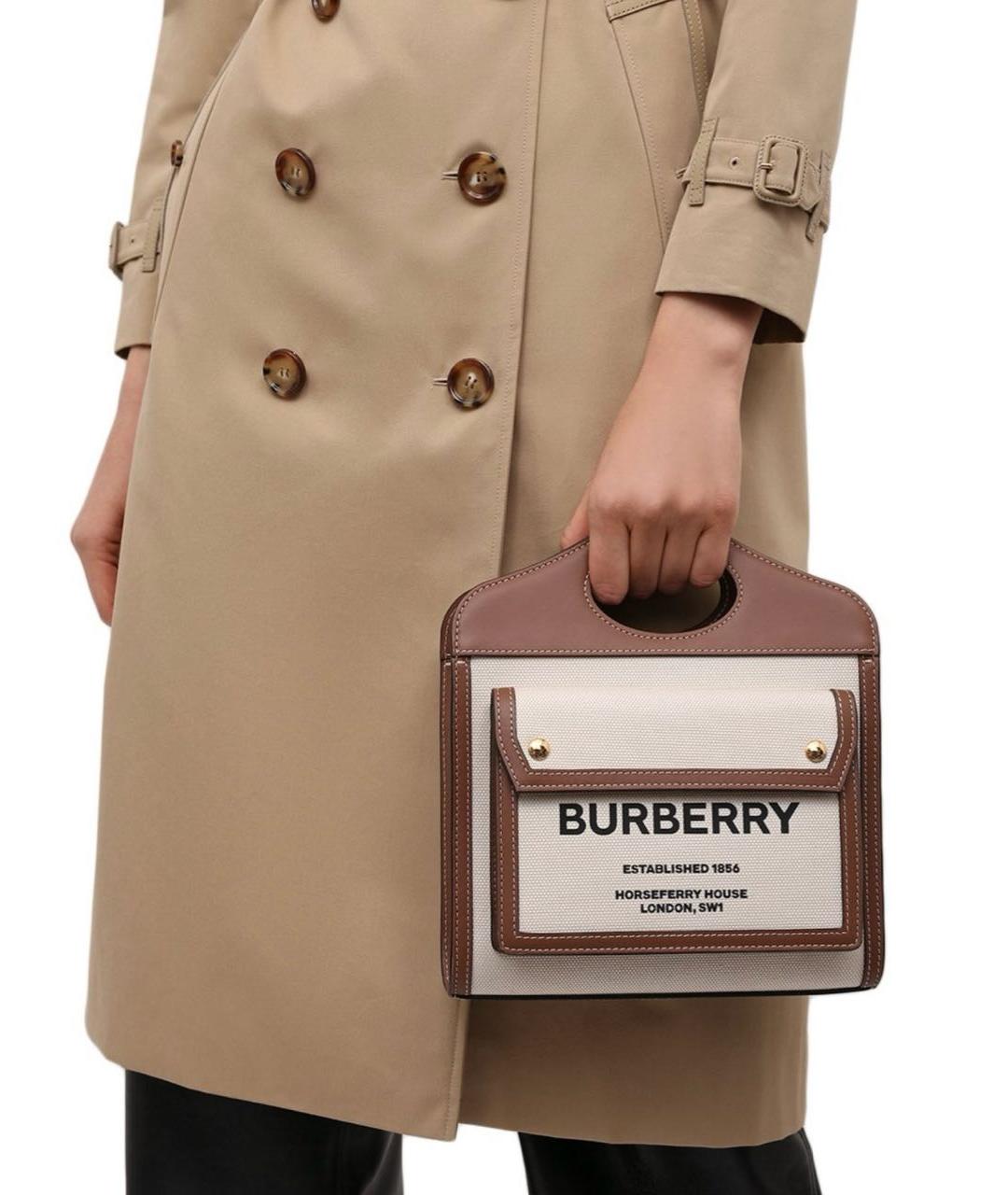 BURBERRY Бежевая кожаная сумка тоут, фото 7