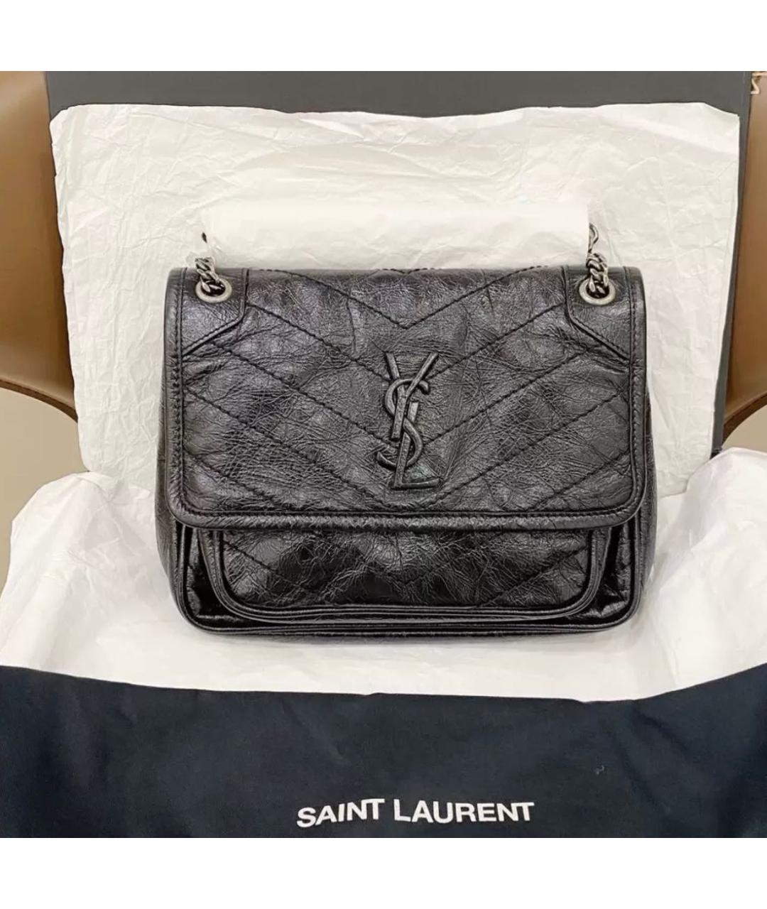 SAINT LAURENT Черная кожаная сумка через плечо, фото 2