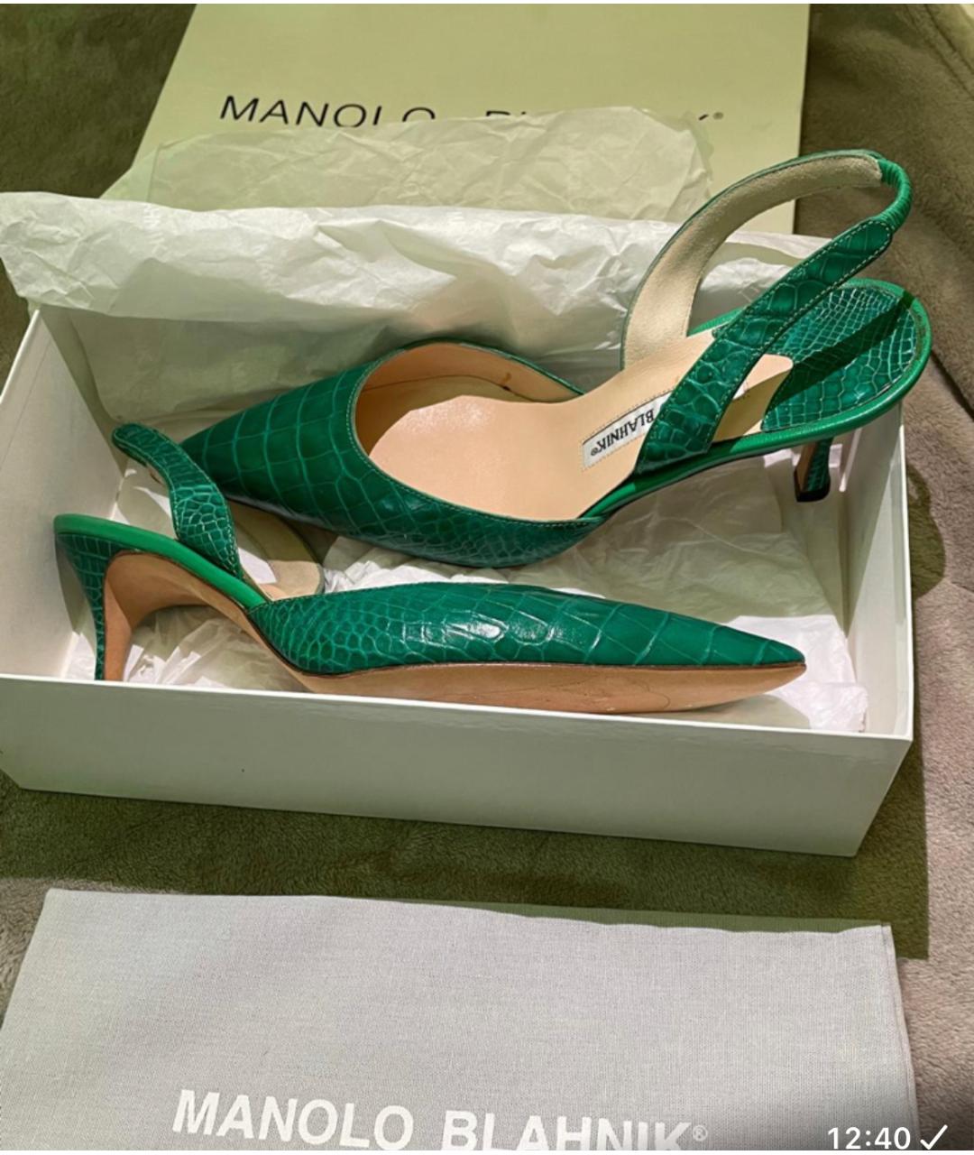 MANOLO BLAHNIK Зеленые кожаные туфли, фото 7