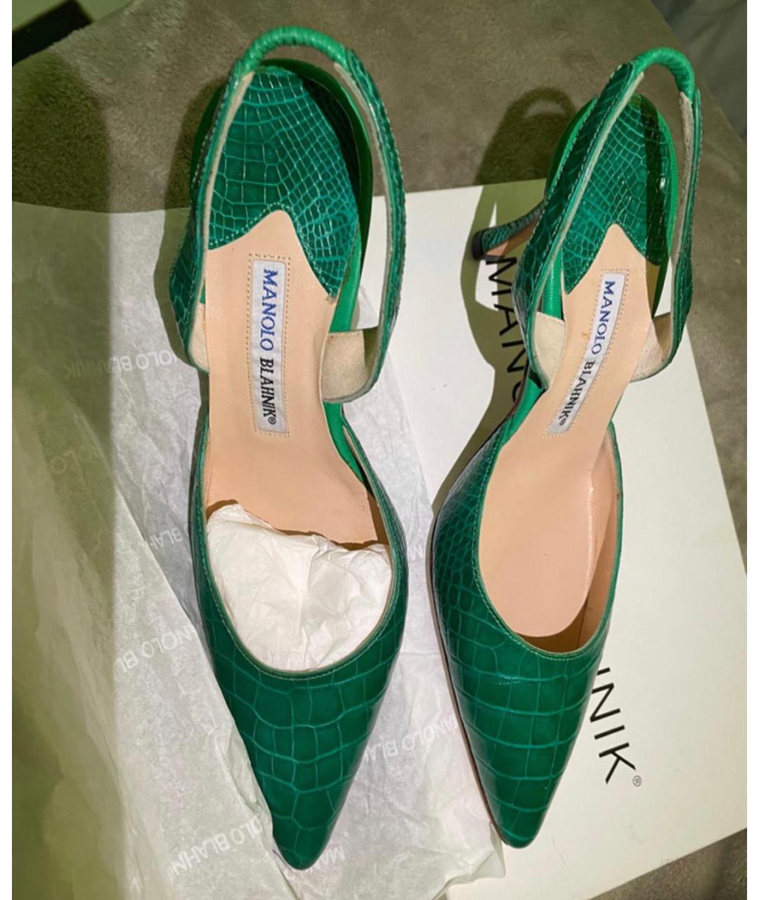 MANOLO BLAHNIK Зеленые кожаные туфли, фото 3