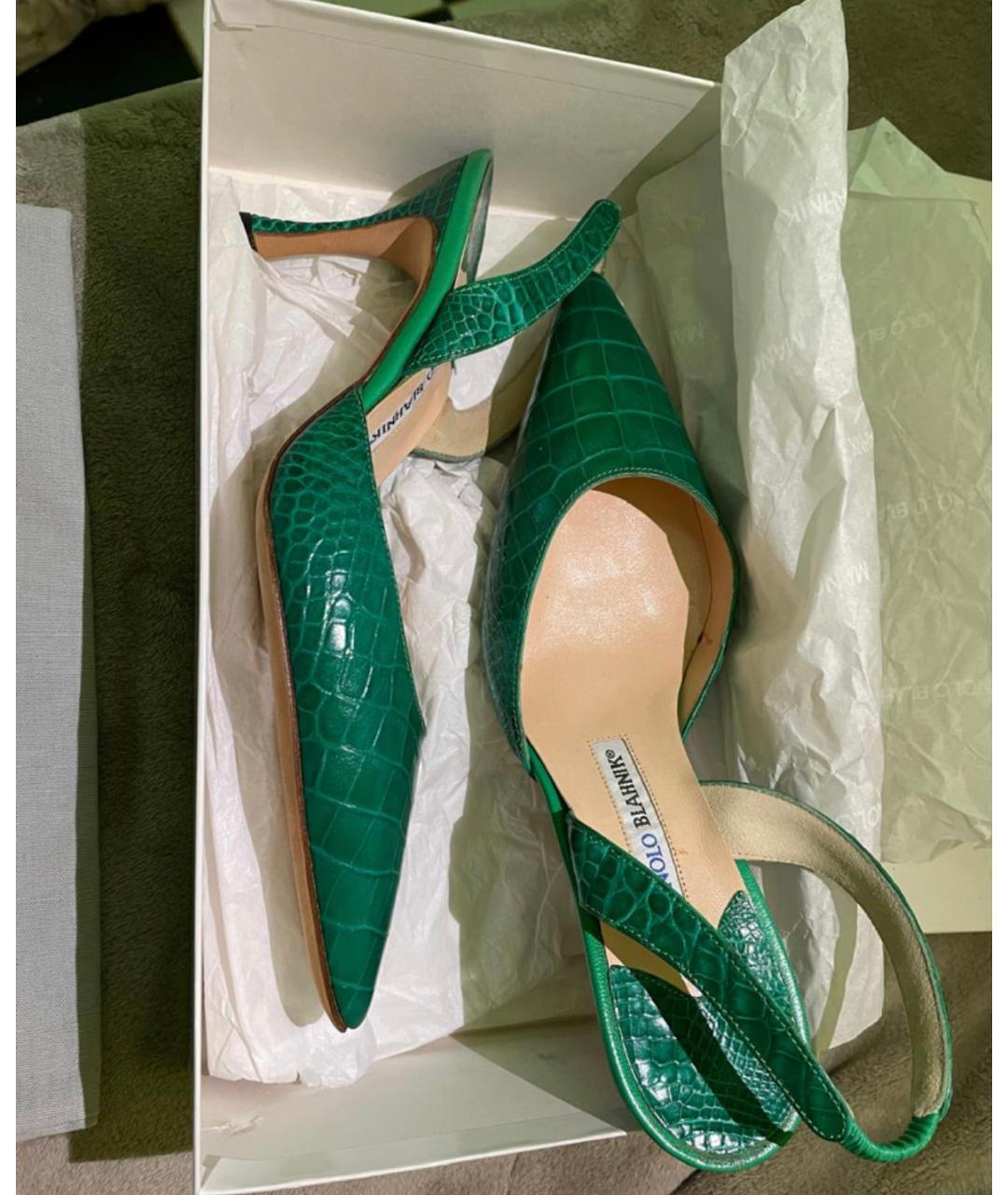 MANOLO BLAHNIK Зеленые кожаные туфли, фото 8